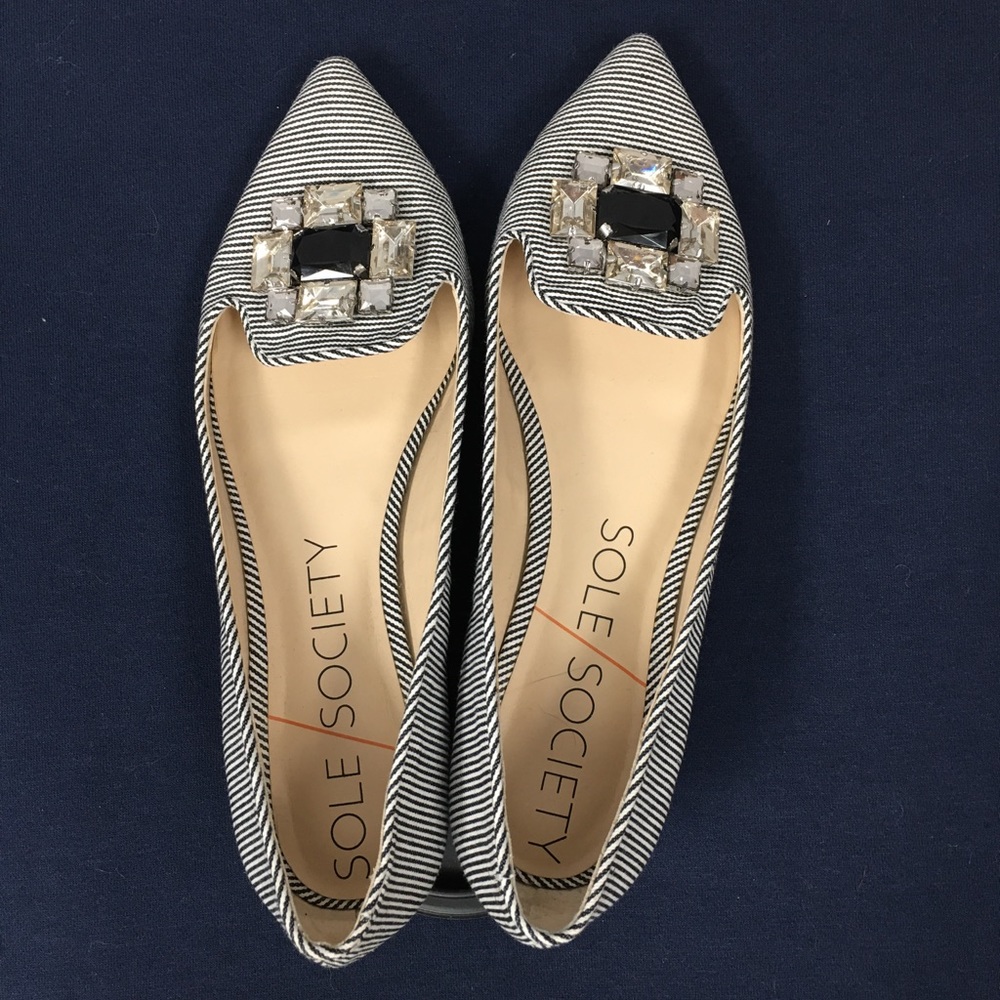 Sole society Libry embellished flat, navy/wh 7.5